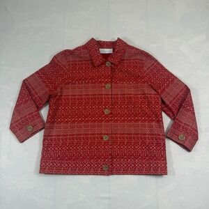 First Issue by Liz Claiborne Jacket Womens Large Red Patterned Collar Button Up